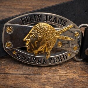 Billy Jeans Vintage Leather Belt Native American Buckle Size 30 Western